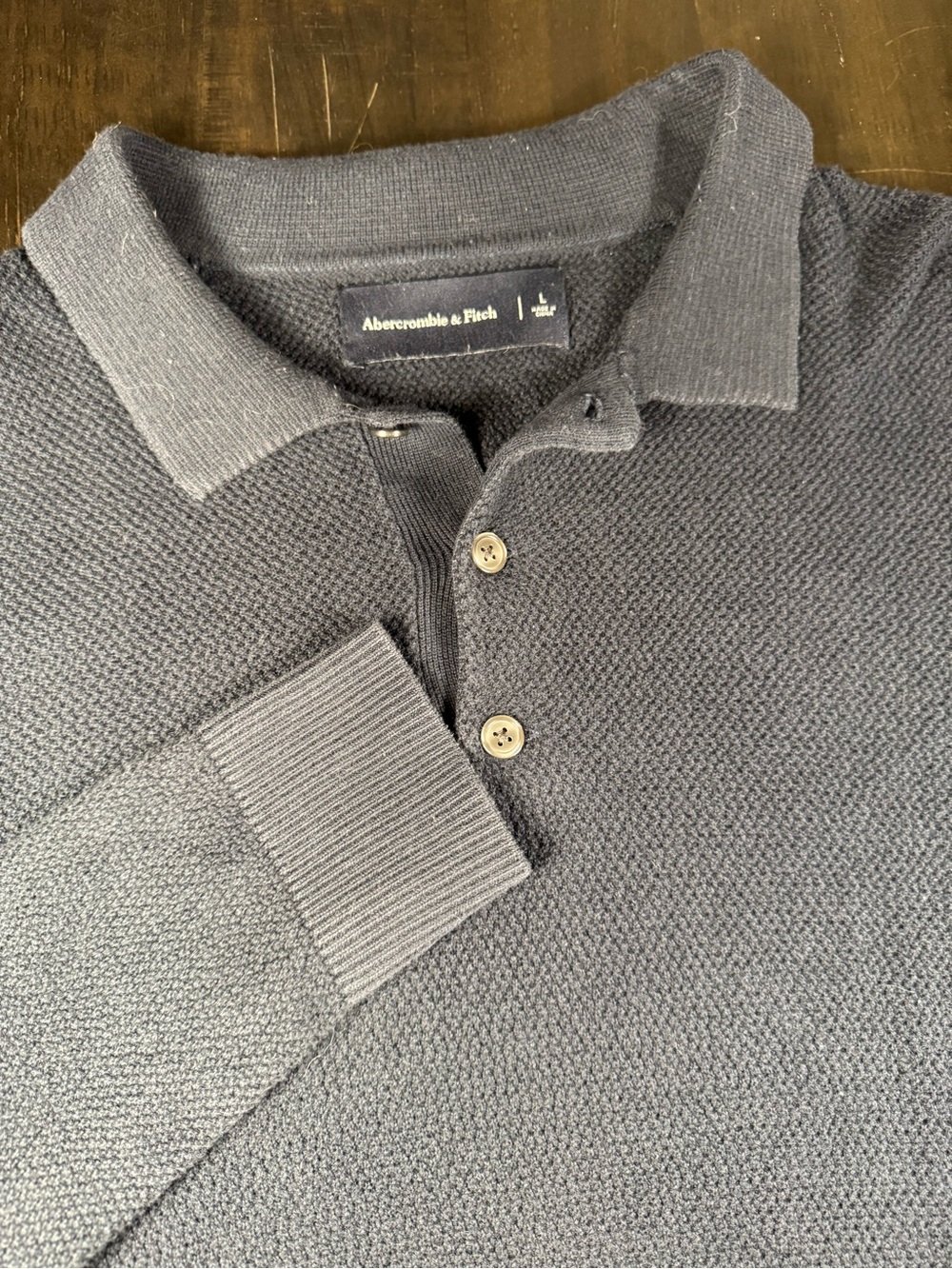 Abercrombie & Fitch Long Sleeve Textured Knit Sweater Polo Shirt Gray Mens L